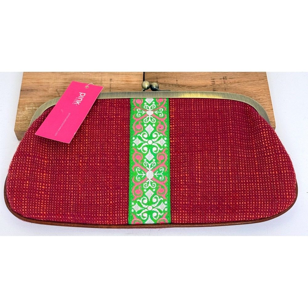 Pink Studio Clutch Women OS Coral Woven Embroidered Kiss Lock Evening Bag Sample